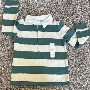 Cat & Jack Wide-Striped Long-Sleeve Polo in Green and Cream